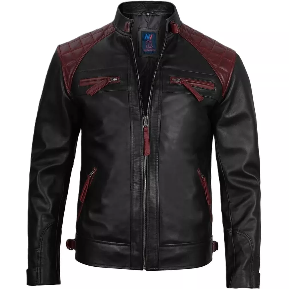 Cafe-Racer-Black-and-Maroon-Leather-Jacket-Front